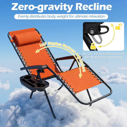 Portable Zero Gravity Chairs with Cup Holder Trays and Backrest Set of 2-Orange - Orange - Beach & Lawn Chairs