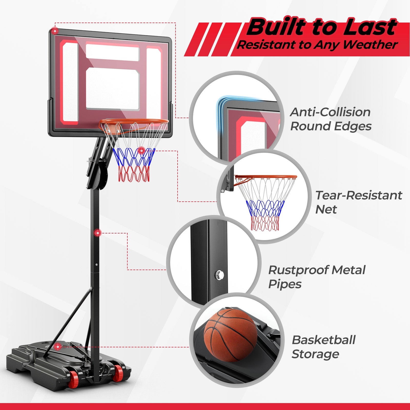 Basketball Hoop with 5-10 Feet Adjustable Height for Indoor Outdoor