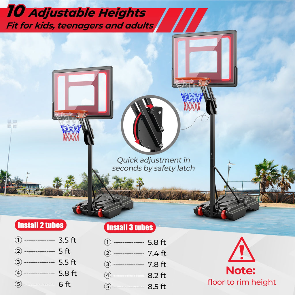Basketball Hoop with 5-10 Feet Adjustable Height for Indoor Outdoor