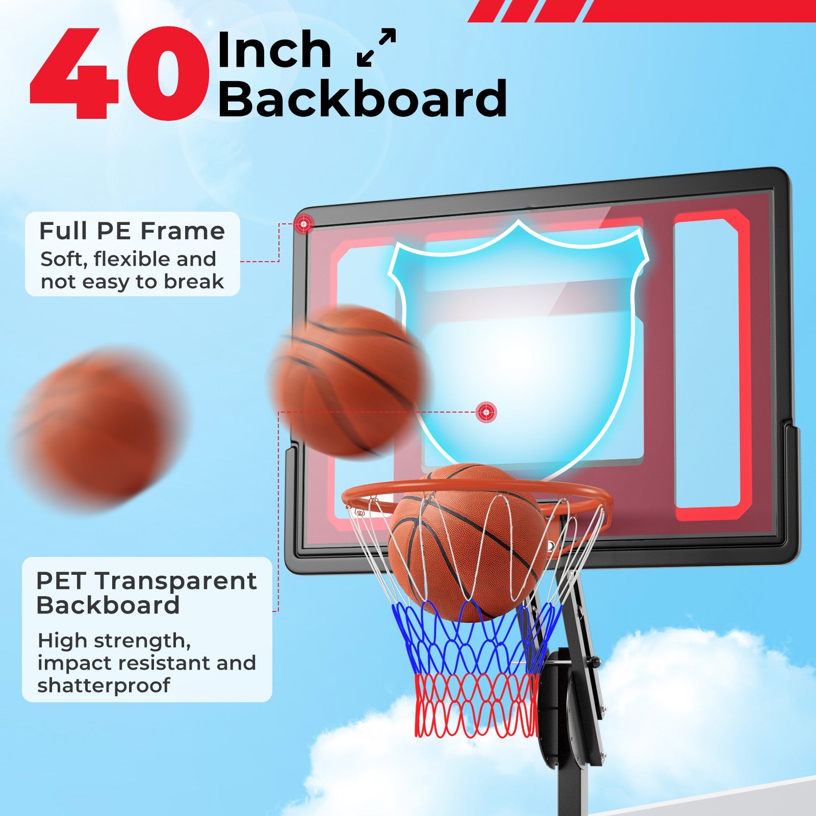 Basketball Hoop with 5-10 Feet Adjustable Height for Indoor Outdoor