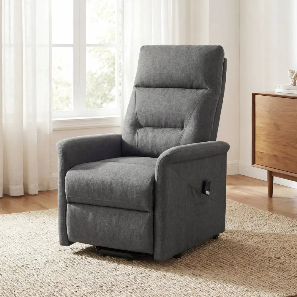 Power Lift Recliner Chair for Elderly with Remote Control and Side Storage Pocket-Gray - Gray - Recliners