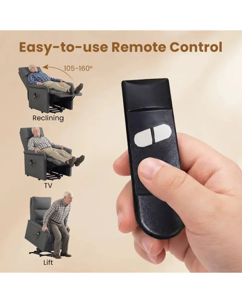 Power Lift Recliner Chair for Elderly with Remote Control and Side Storage Pocket-Gray - Gray - Recliners