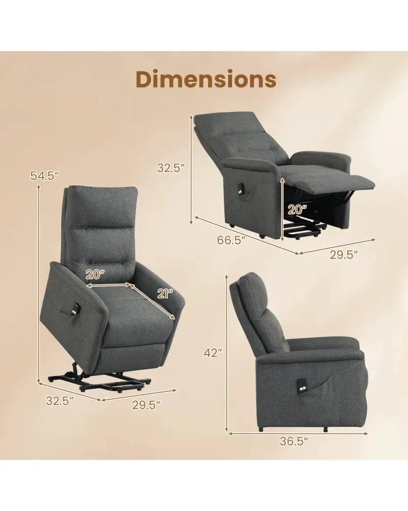 Power Lift Recliner Chair for Elderly with Remote Control and Side Storage Pocket-Gray - Gray - Recliners