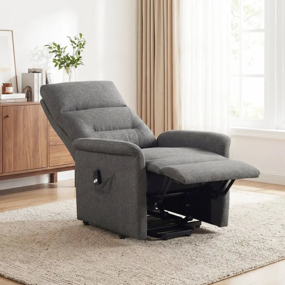 Power Lift Recliner Chair for Elderly with Remote Control and Side Storage Pocket-Gray - Gray - Recliners