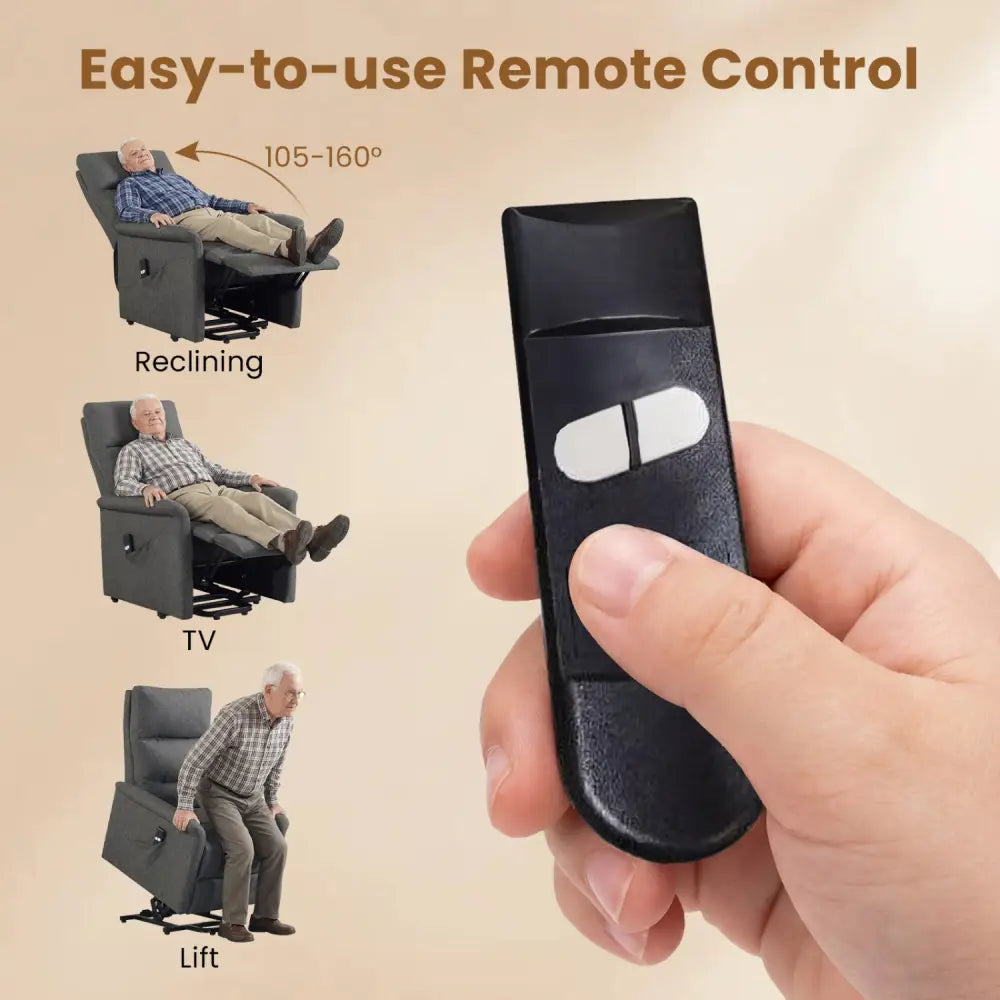 Power Lift Recliner Chair for Elderly with Remote Control and Side Storage Pocket-Gray - Gray - Recliners