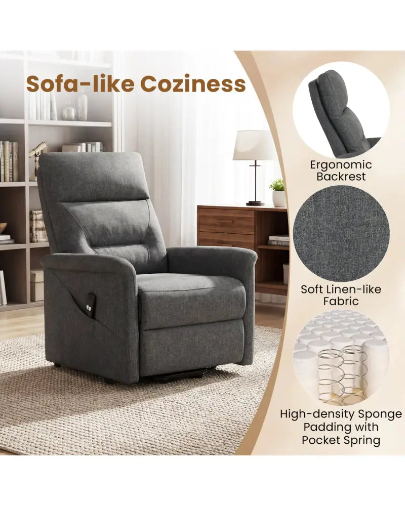 Power Lift Recliner Chair for Elderly with Remote Control and Side Storage Pocket-Gray - Gray - Recliners