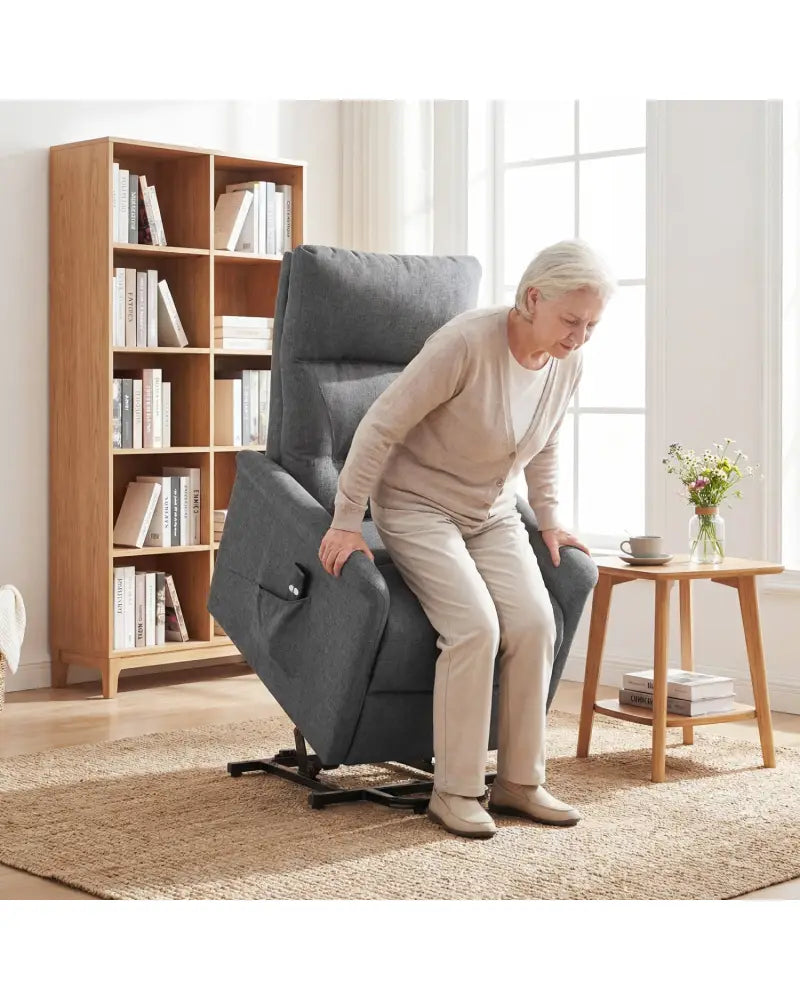 Power Lift Recliner Chair for Elderly with Remote Control and Side Storage Pocket-Gray - Gray - Recliners
