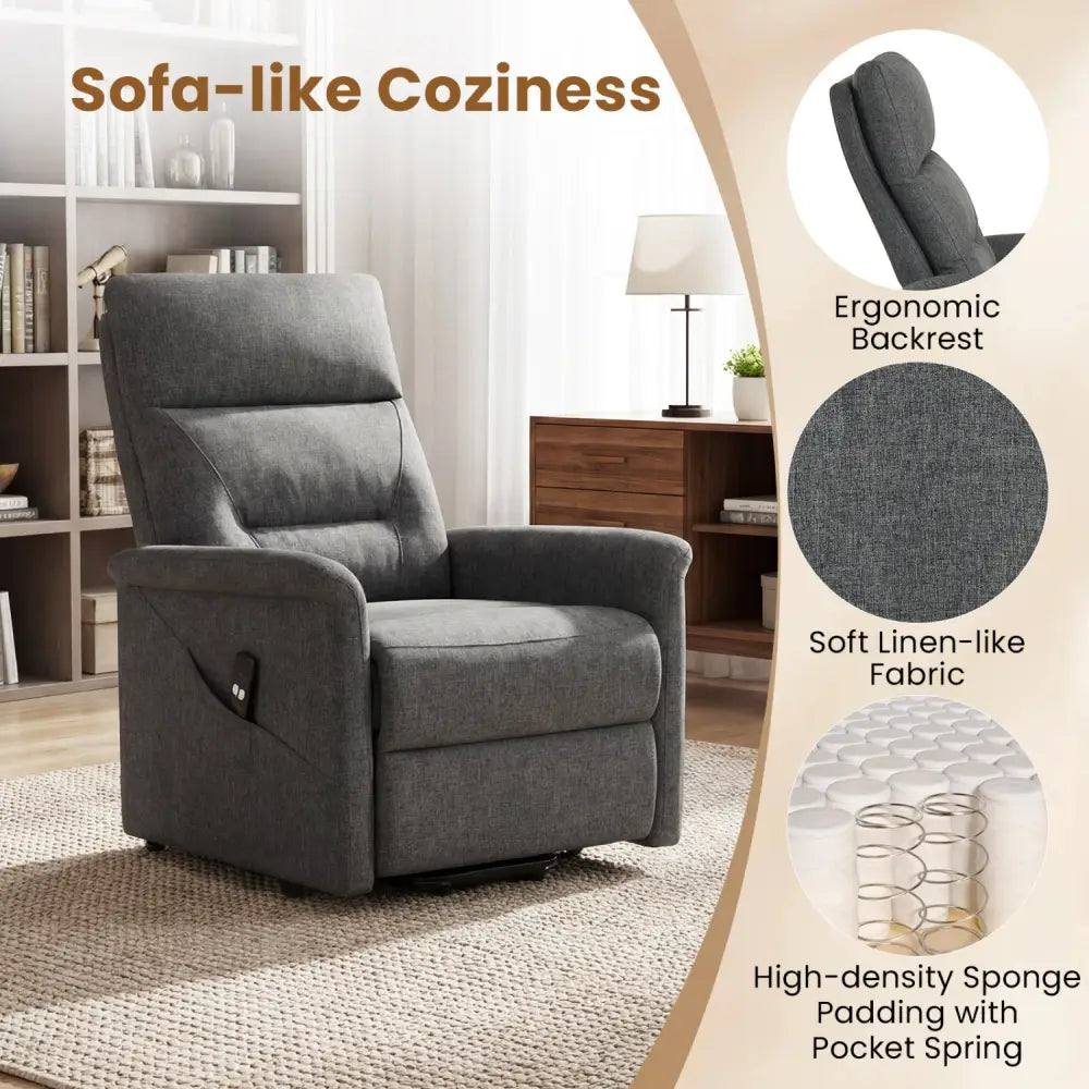 Power Lift Recliner Chair for Elderly with Remote Control and Side Storage Pocket-Gray - Gray - Recliners