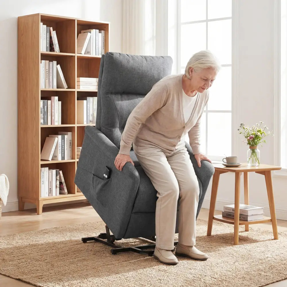Power Lift Recliner Chair for Elderly with Remote Control and Side Storage Pocket-Gray - Gray - Recliners