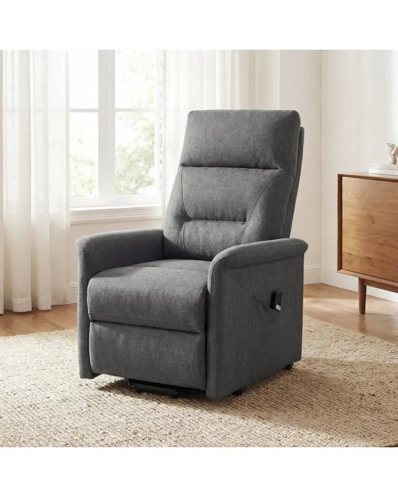 Power Lift Recliner Chair for Elderly with Remote Control and Side Storage Pocket-Gray - Gray - Recliners