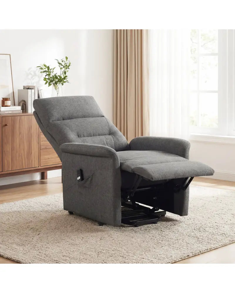Power Lift Recliner Chair for Elderly with Remote Control and Side Storage Pocket-Gray - Gray - Recliners