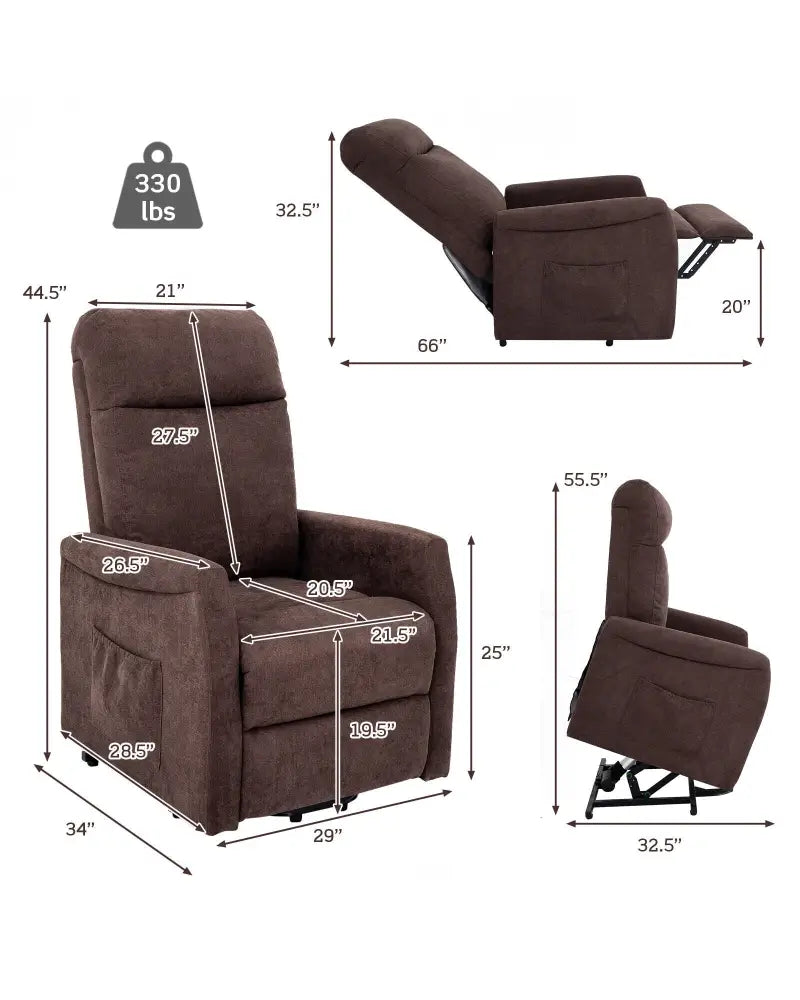 Power Lift Recliner Chair with Remote Control for Elderly-Brown - Brown - Recliners
