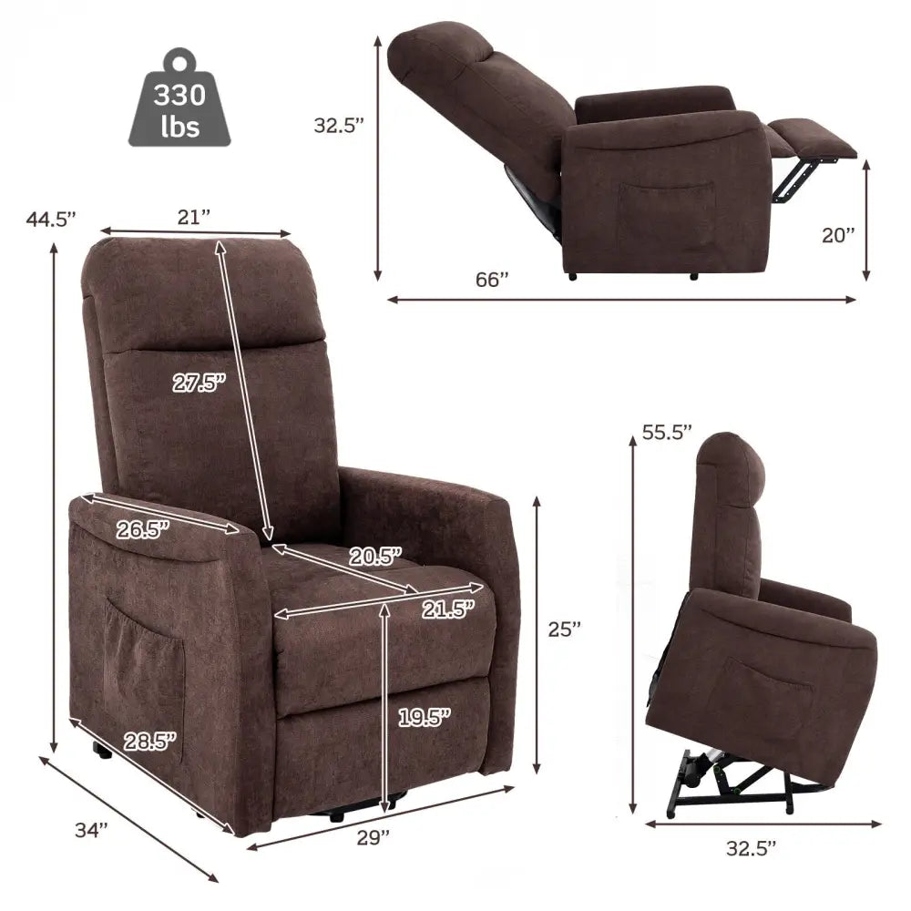 Power Lift Recliner Chair with Remote Control for Elderly-Brown - Brown - Recliners