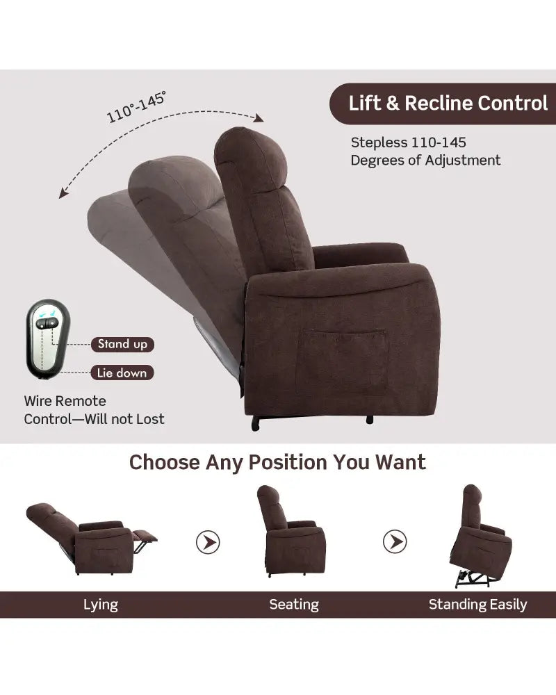 Power Lift Recliner Chair with Remote Control for Elderly-Brown - Brown - Recliners