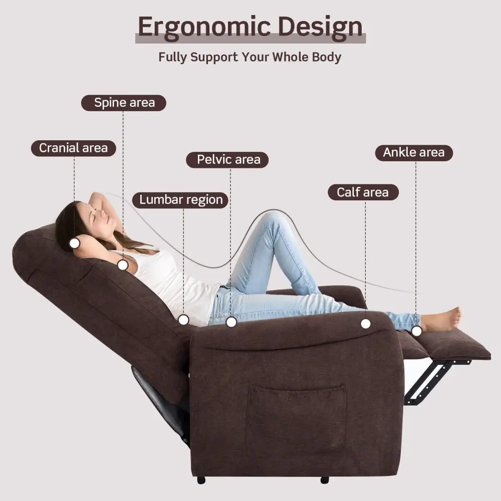 Power Lift Recliner Chair with Remote Control for Elderly-Brown - Brown - Recliners