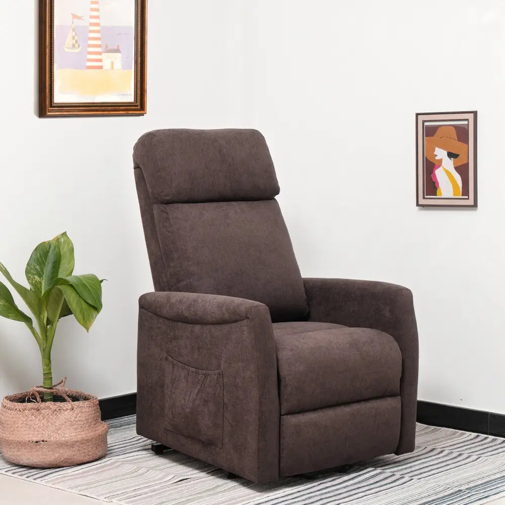 Power Lift Recliner Chair with Remote Control for Elderly-Brown - Brown - Recliners