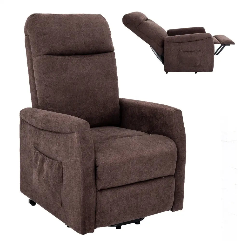 Power Lift Recliner Chair with Remote Control for Elderly-Brown - Brown - Recliners