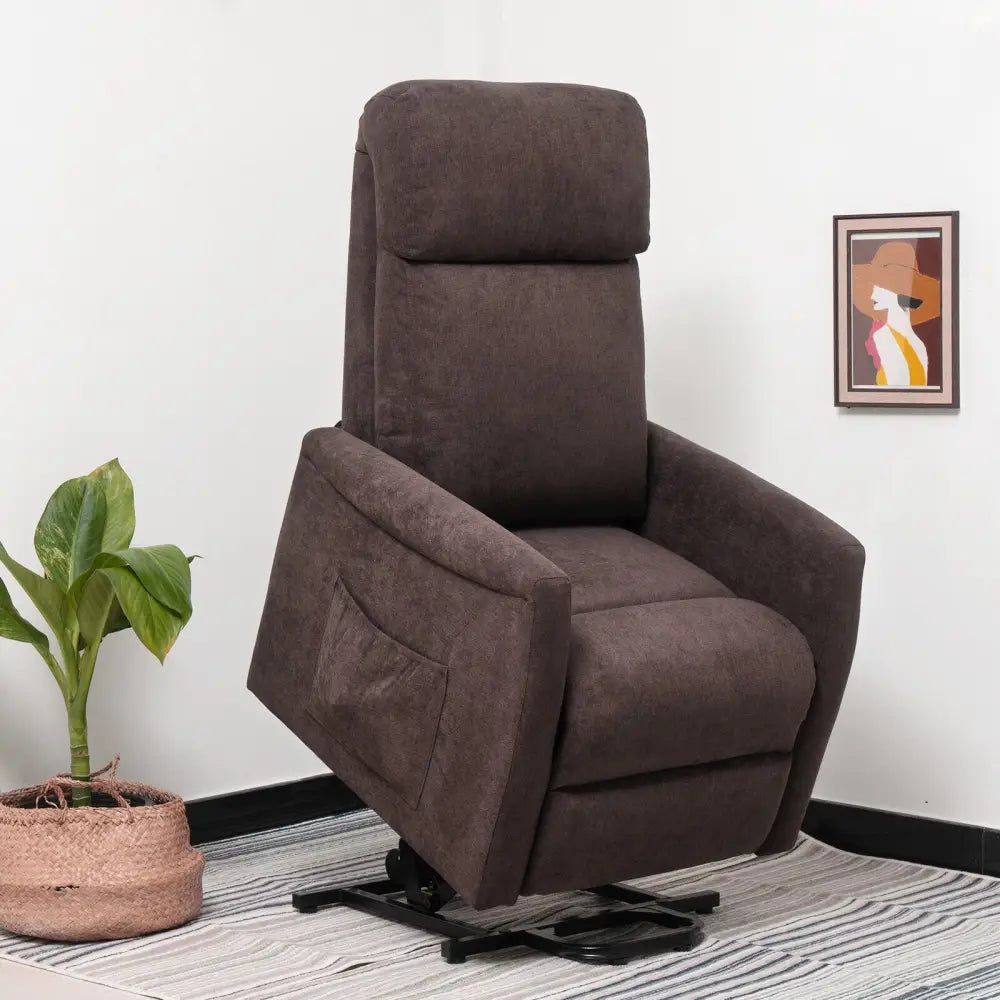 Power Lift Recliner Chair with Remote Control for Elderly-Brown - Brown - Recliners