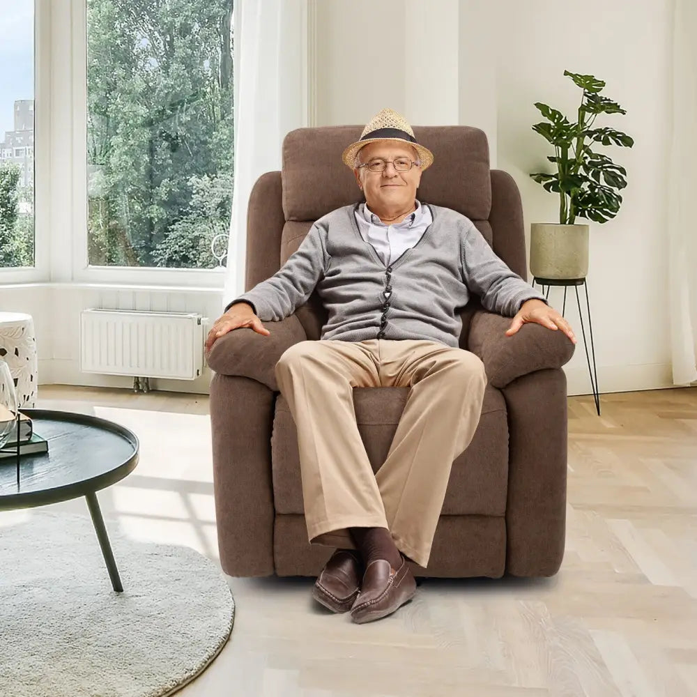 Power Lift Recliner Sofa with Side Pocket and Remote Control-Brown - Brown - Recliners