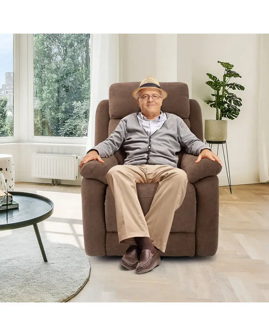 Power Lift Recliner Sofa with Side Pocket and Remote Control-Brown - Brown - Recliners