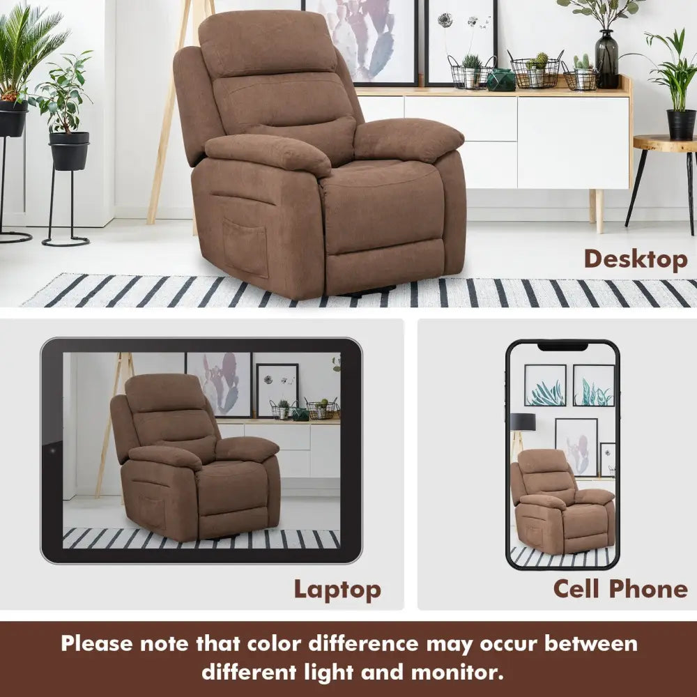 Power Lift Recliner Sofa with Side Pocket and Remote Control-Brown - Brown - Recliners
