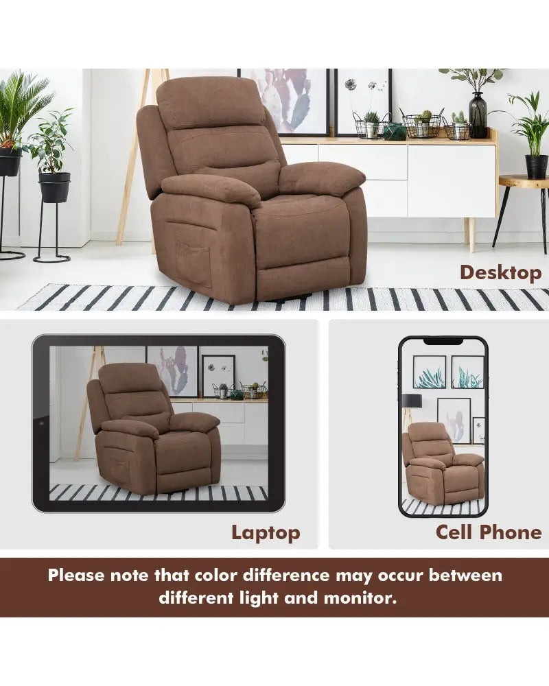 Power Lift Recliner Sofa with Side Pocket and Remote Control-Brown - Brown - Recliners