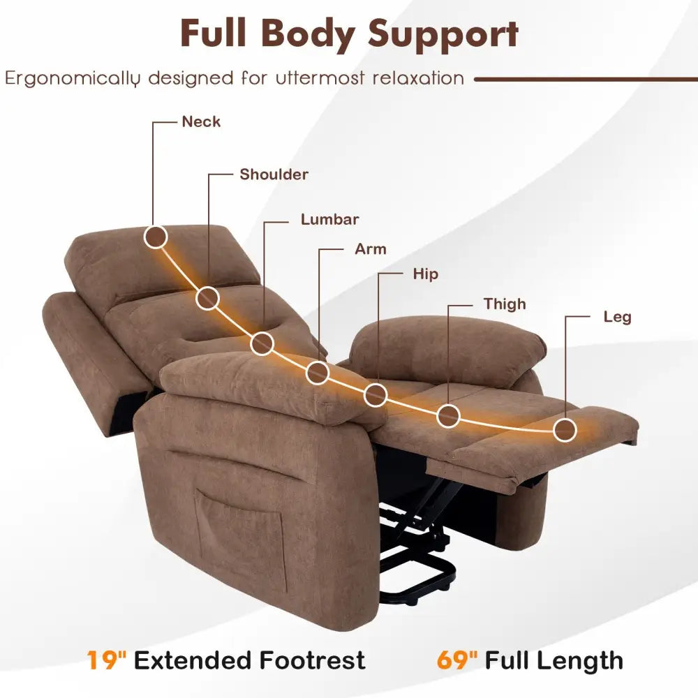 Power Lift Recliner Sofa with Side Pocket and Remote Control-Brown - Brown - Recliners