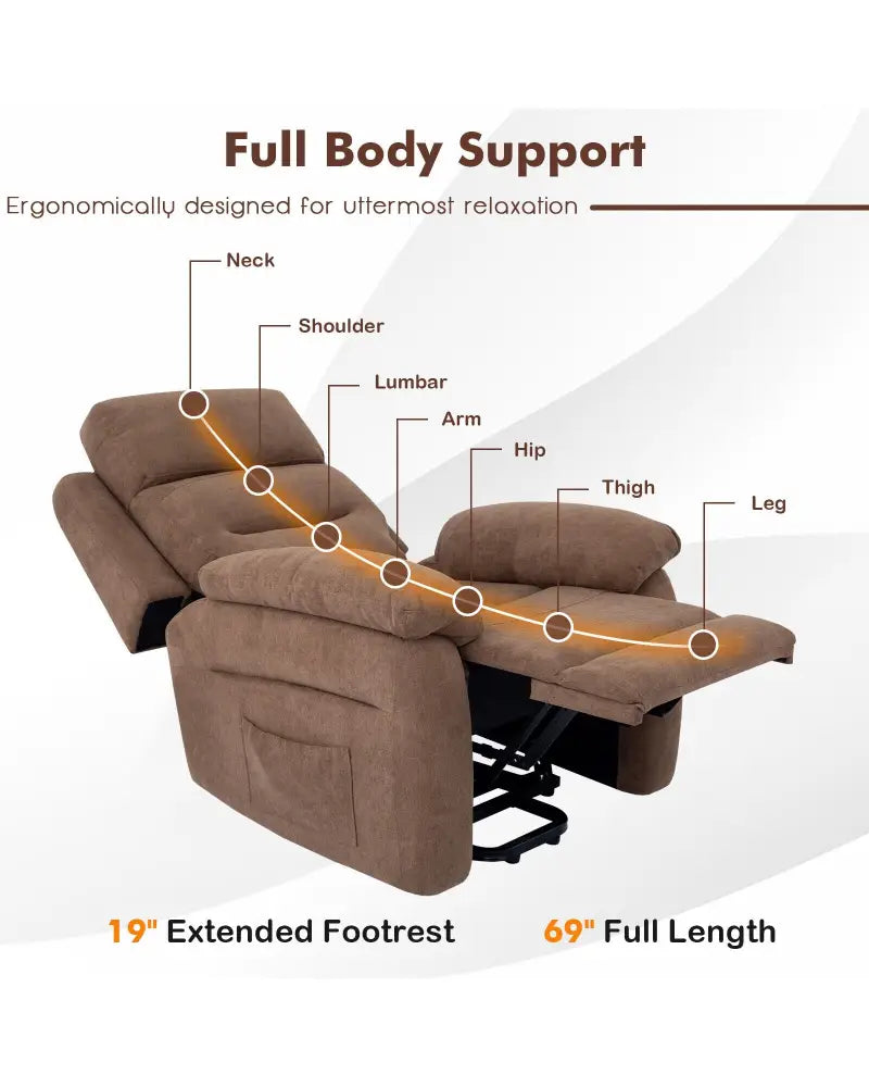 Power Lift Recliner Sofa with Side Pocket and Remote Control-Brown - Brown - Recliners