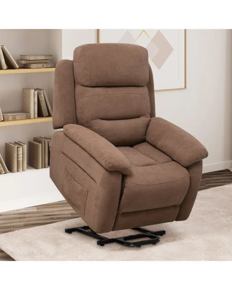 Power Lift Recliner Sofa with Side Pocket and Remote Control-Brown - Brown - Recliners
