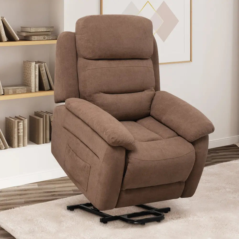 Power Lift Recliner Sofa with Side Pocket and Remote Control-Brown - Brown - Recliners