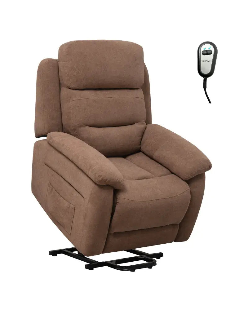 Power Lift Recliner Sofa with Side Pocket and Remote Control-Brown - Brown - Recliners