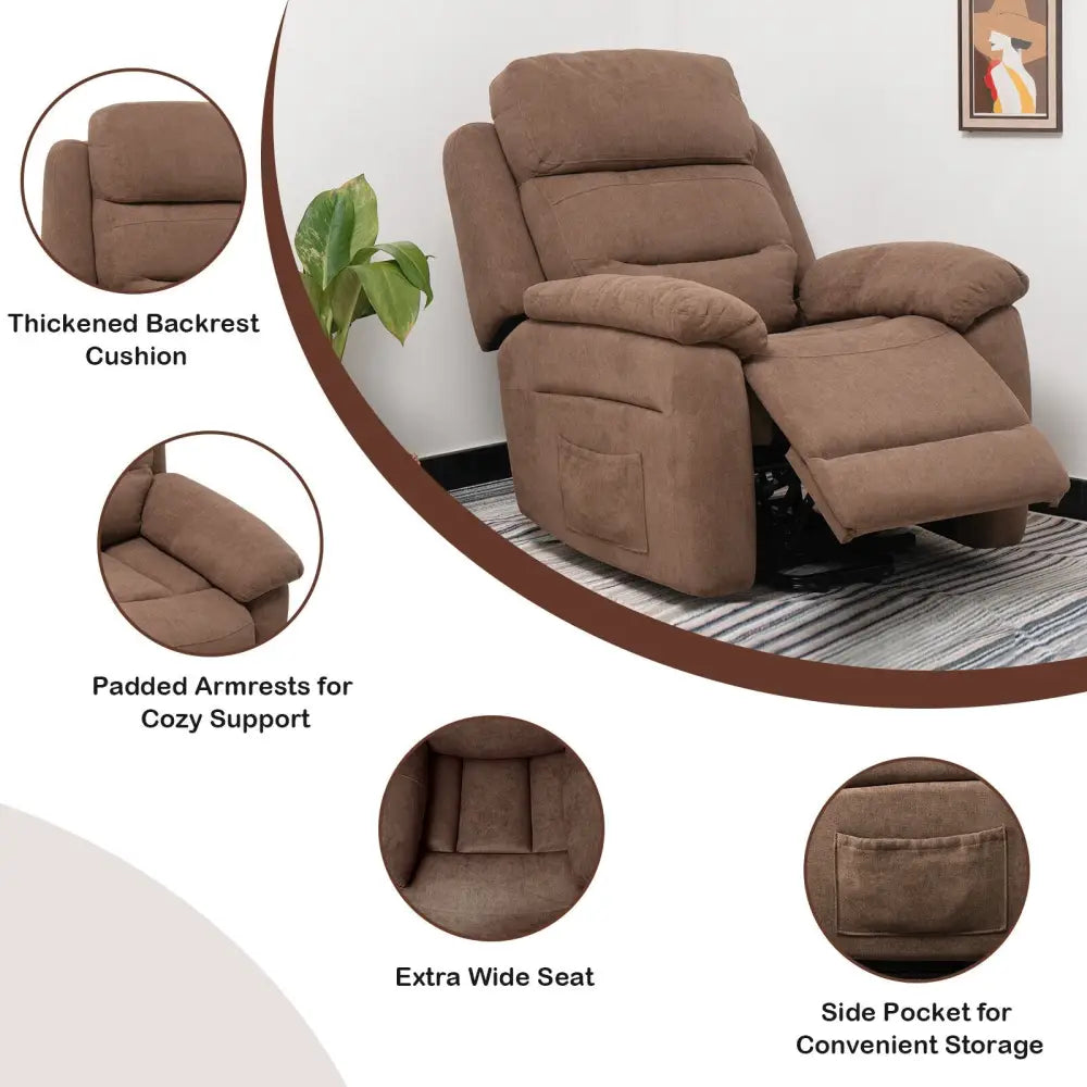 Power Lift Recliner Sofa with Side Pocket and Remote Control-Brown - Brown - Recliners