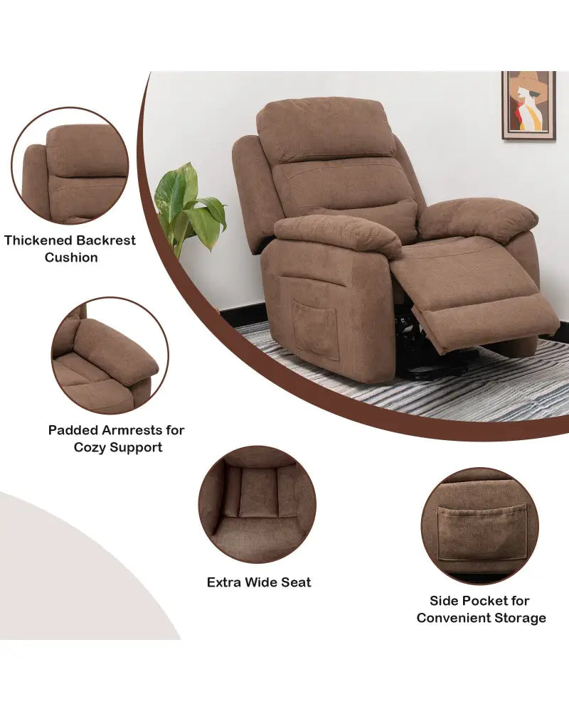 Power Lift Recliner Sofa with Side Pocket and Remote Control-Brown - Brown - Recliners
