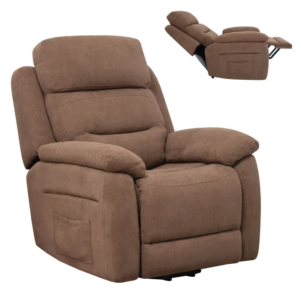 Power Lift Recliner Sofa with Side Pocket and Remote Control-Brown - Brown - Recliners