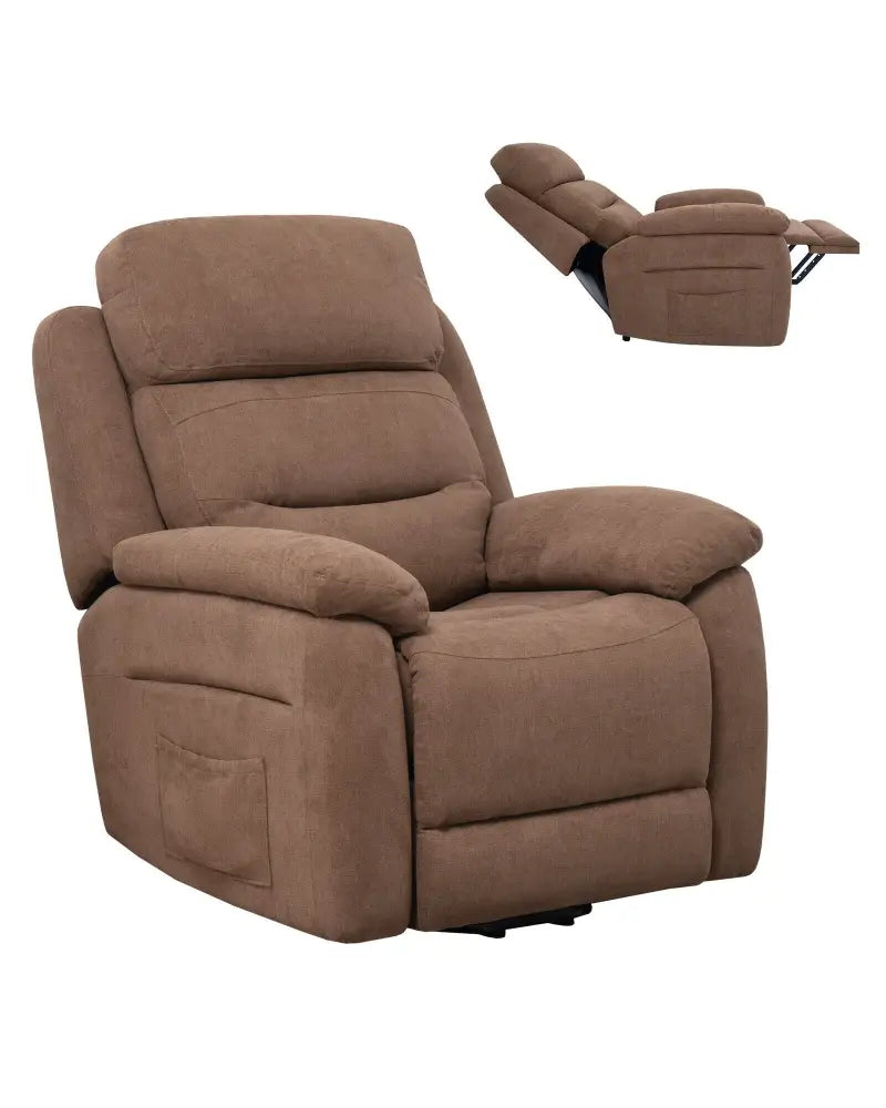 Power Lift Recliner Sofa with Side Pocket and Remote Control-Brown - Brown - Recliners