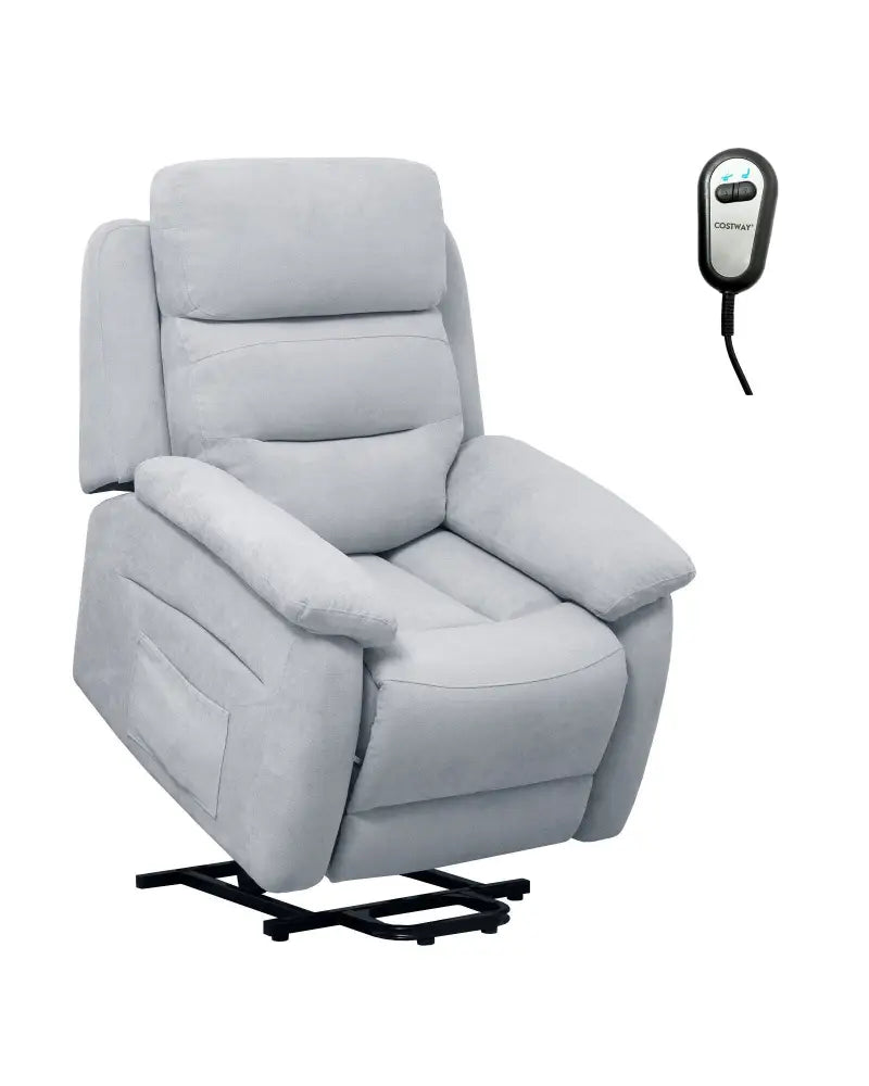 Power Lift Recliner Sofa with Side Pocket and Remote Control-Gray - Gray - Recliners