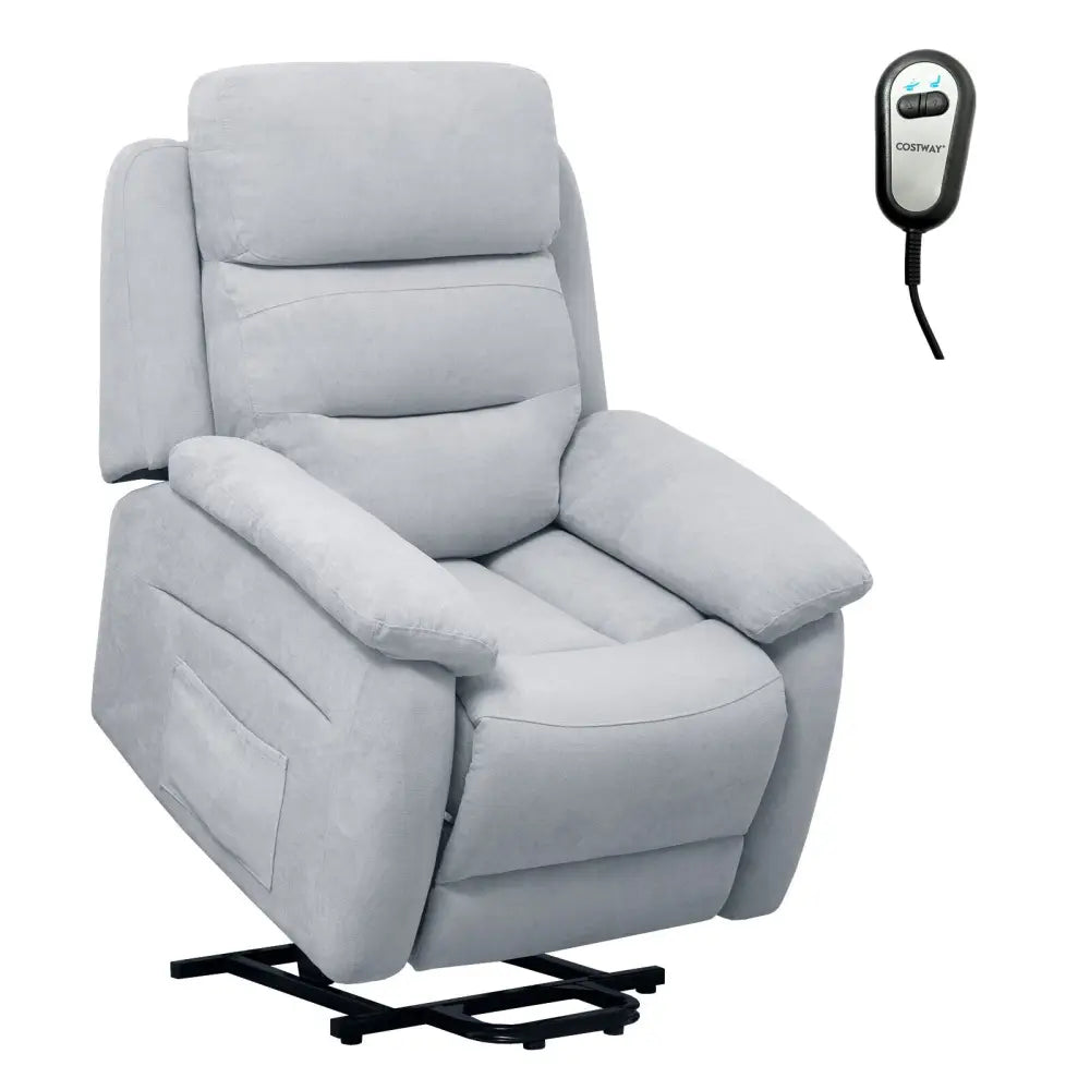 Power Lift Recliner Sofa with Side Pocket and Remote Control-Gray - Gray - Recliners