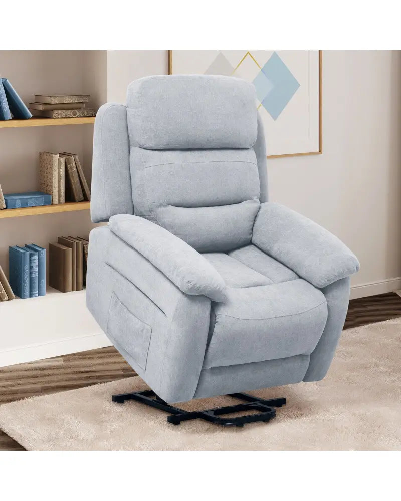 Power Lift Recliner Sofa with Side Pocket and Remote Control-Gray - Gray - Recliners