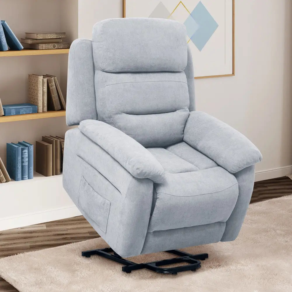 Power Lift Recliner Sofa with Side Pocket and Remote Control-Gray - Gray - Recliners