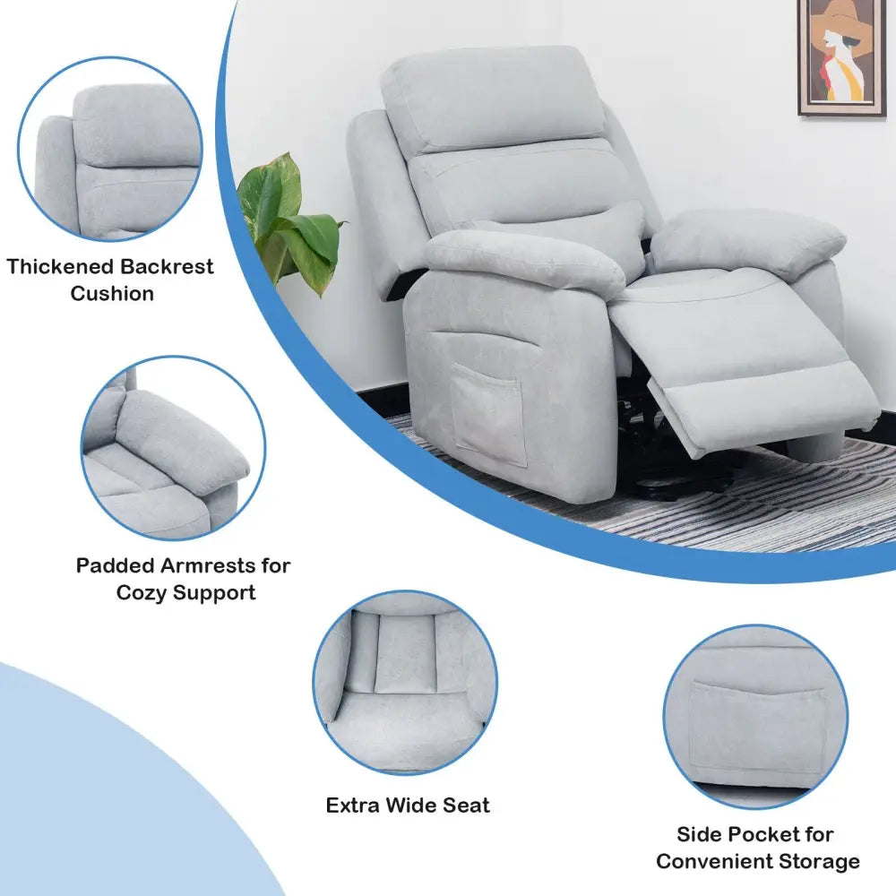 Power Lift Recliner Sofa with Side Pocket and Remote Control-Gray - Gray - Recliners