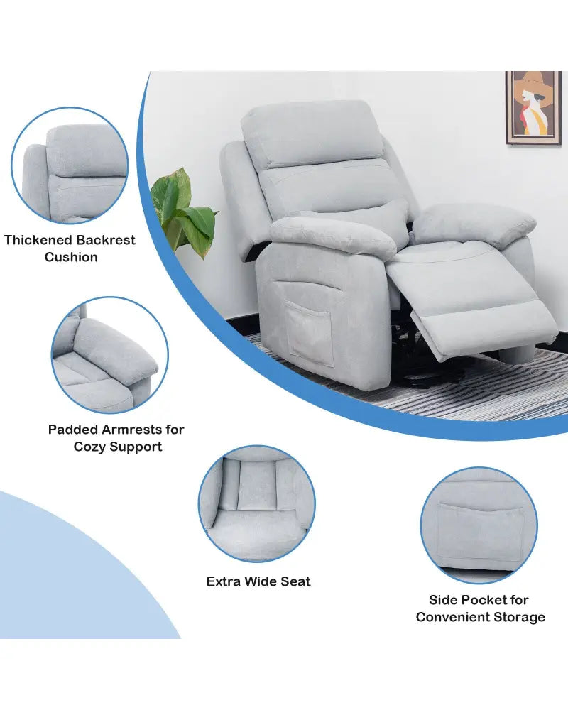 Power Lift Recliner Sofa with Side Pocket and Remote Control-Gray - Gray - Recliners