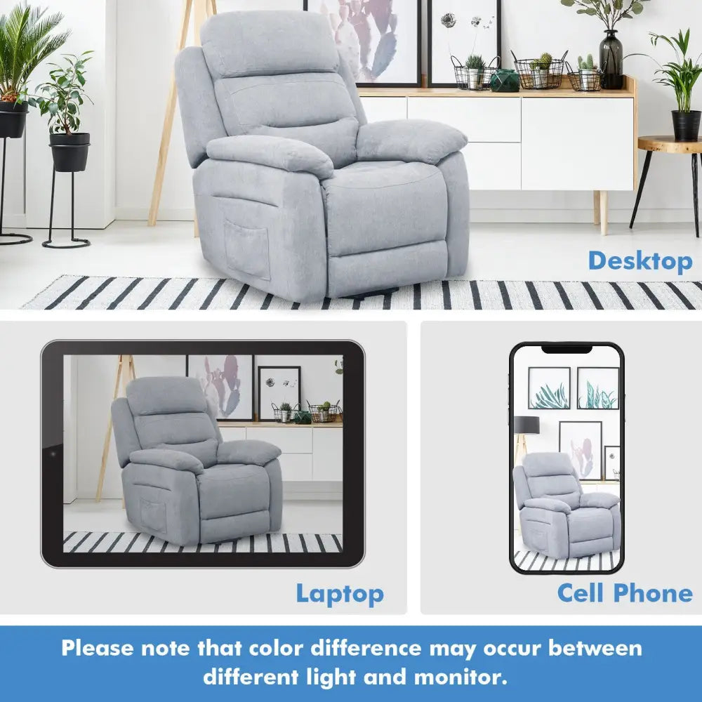 Power Lift Recliner Sofa with Side Pocket and Remote Control-Gray - Gray - Recliners