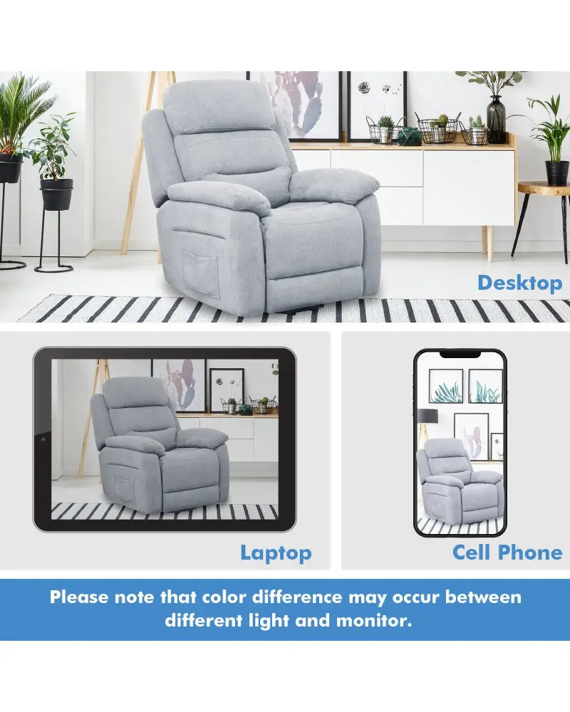 Power Lift Recliner Sofa with Side Pocket and Remote Control-Gray - Gray - Recliners