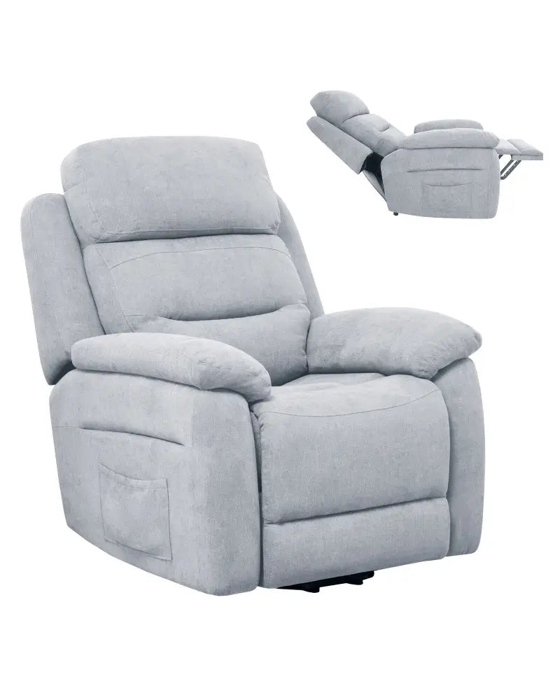 Power Lift Recliner Sofa with Side Pocket and Remote Control-Gray - Gray - Recliners