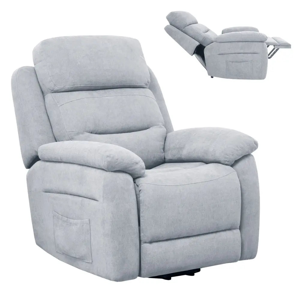 Power Lift Recliner Sofa with Side Pocket and Remote Control-Gray - Gray - Recliners