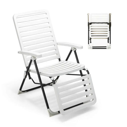 PP Folding Patio Chaise Lounger with 7-Level Backrest and Cozy Footrest - White - Outdoor Chaise Lounges