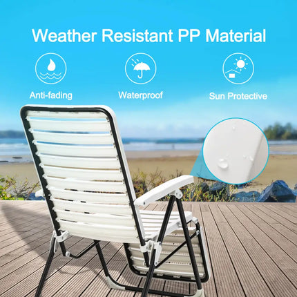 PP Folding Patio Chaise Lounger with 7-Level Backrest and Cozy Footrest - White - Outdoor Chaise Lounges