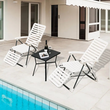 PP Folding Patio Chaise Lounger with 7-Level Backrest and Cozy Footrest - White - Outdoor Chaise Lounges