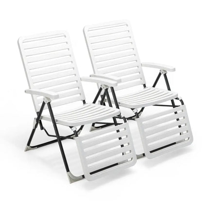 PP Folding Patio Chaise Lounger with 7-Level Backrest and Cozy Footrest - White - Outdoor Chaise Lounges