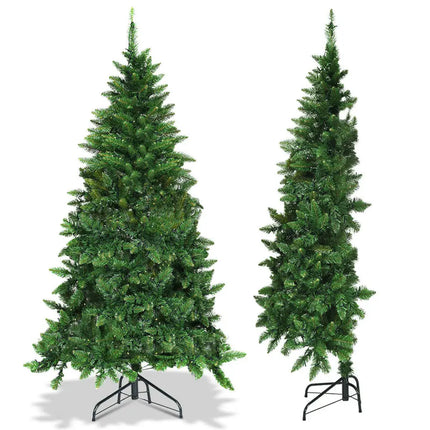 Pre-Lit Artificial Half National Christmas Tree with 8 Flash Modes-5 ft - Green - Christmas Tree